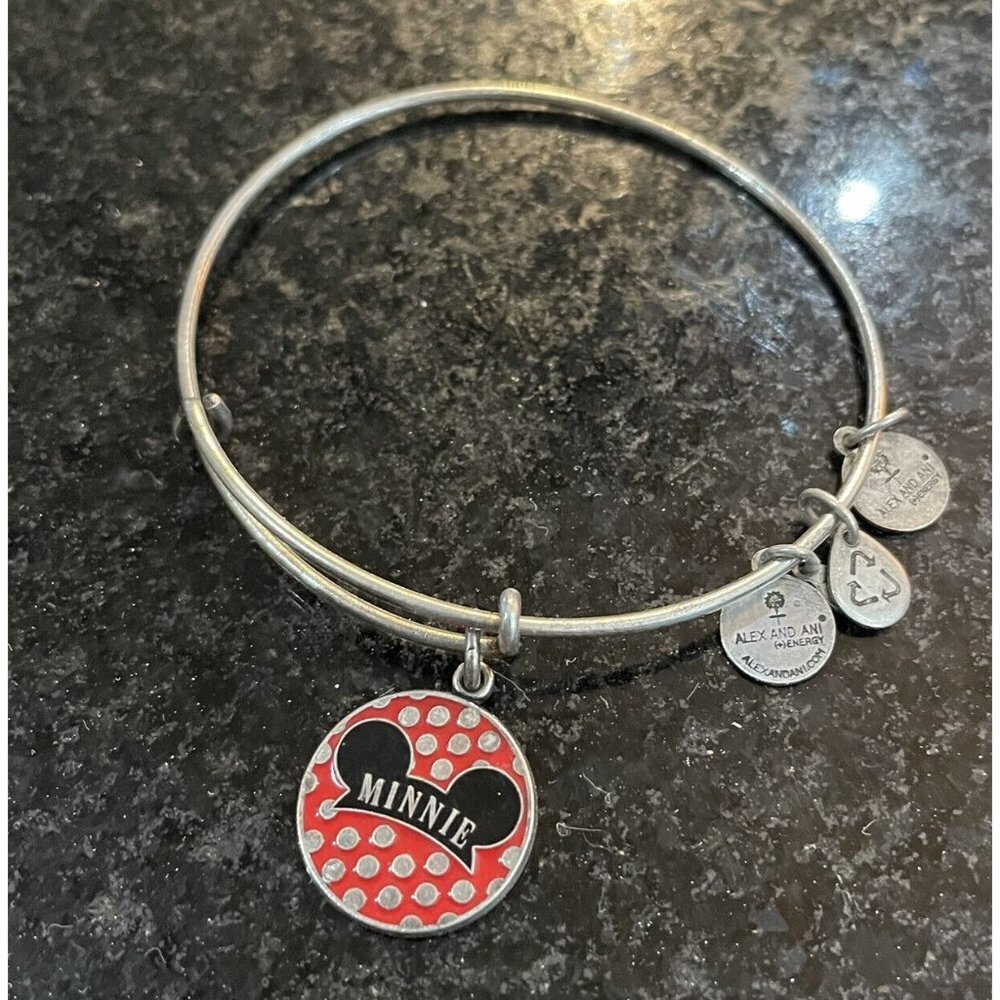 Alex and Ani Dangle Drop Minnie Mouse Disney Bracelet Adjustable Silver Tone